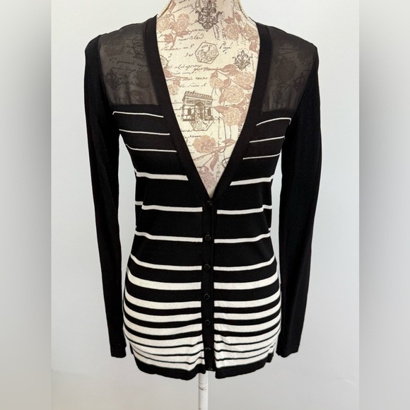 CALVIN KLEIN Black and White Knit Cardigan V-Neck - Picture 1 of 12